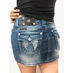 Miss Me Angel Wings Embellished Mini Skirt